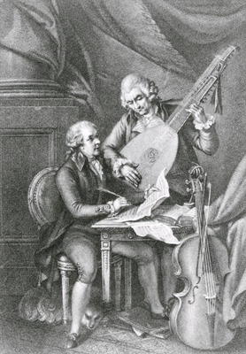 Portrait of Franz Joseph Haydn (1732-1809) and Wolfgang Amadeus Mozart (1756-91) composing music for à John Francis Rigaud