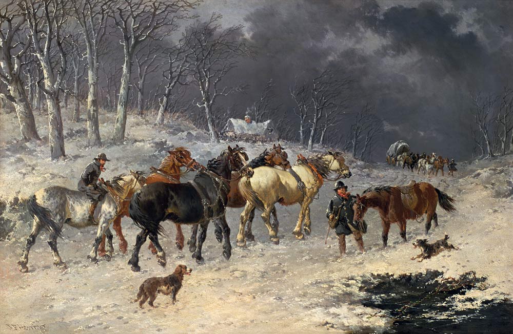 Horses in the snow à John Frederick Herring le Jeune