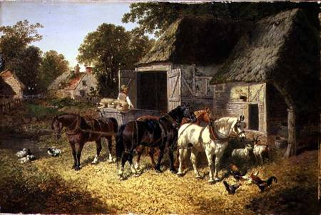 Three Horses at a Haystack à John Frederick Herring le Jeune