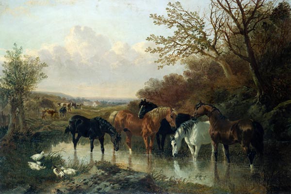 Pferde an einer Wasserstelle. à John Frederick Herring le Jeune