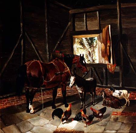 Stable Interior with Cart Horse and Donkey à John Frederick Herring le Jeune