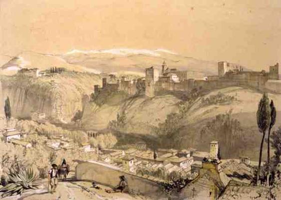 The Alhambra from the Albay, from 'Sketches and Drawings of the Alhambra', engraved by James Duffiel à John Frederick Lewis