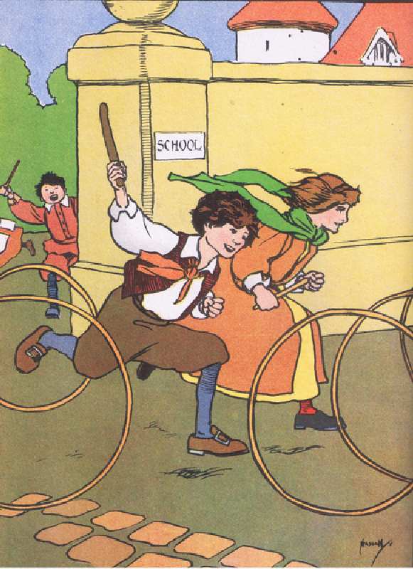 Coming out to play (Girls and Boys come out to play), from Blackies Popular Nursery Rhymes published à John Hassall