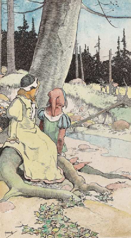 The Babes in the Wood, c.1900 (pen, ink & w/c on paper) à John Hassall
