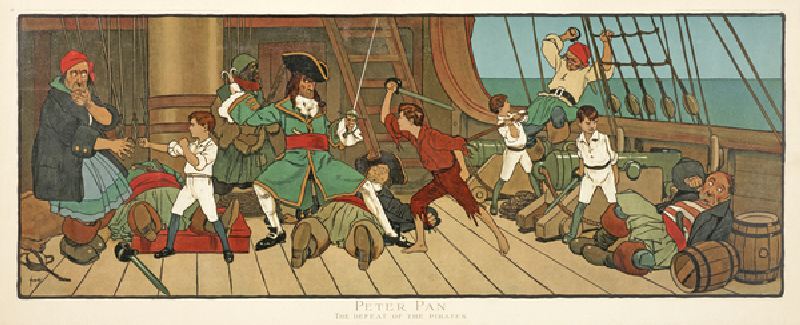 The Defeat of the Pirates from "Peter Pan", pub.1907 (colour litho) à John Hassall