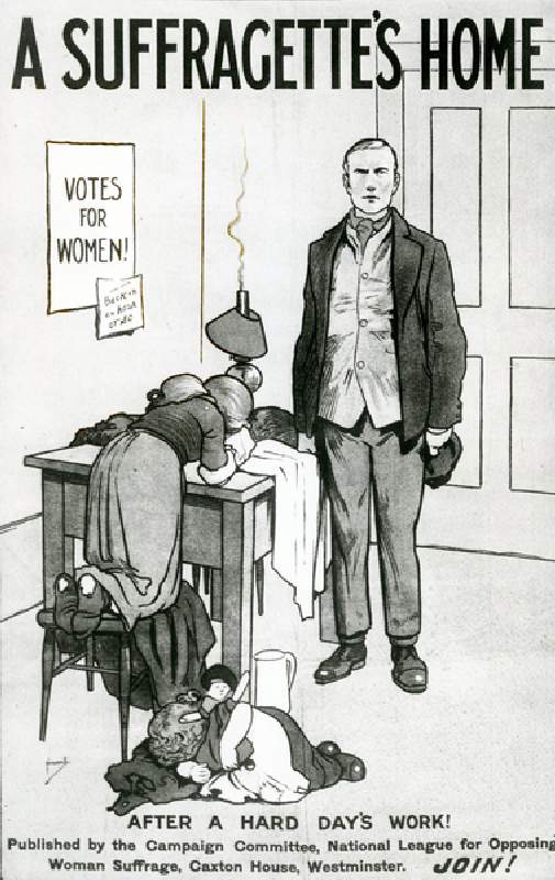 A Suffragettes Home, After a Hard days work!, c.1917 (litho) à John Hassall