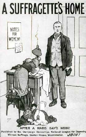 A Suffragettes Home, After a Hard days work!, c.1917 (litho)