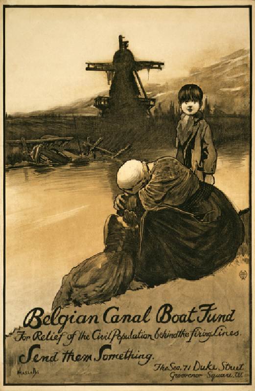 Fundraising campaign for Belgian Canal Boat Fund, pub. 1914-18 (colour litho) à John Hassall