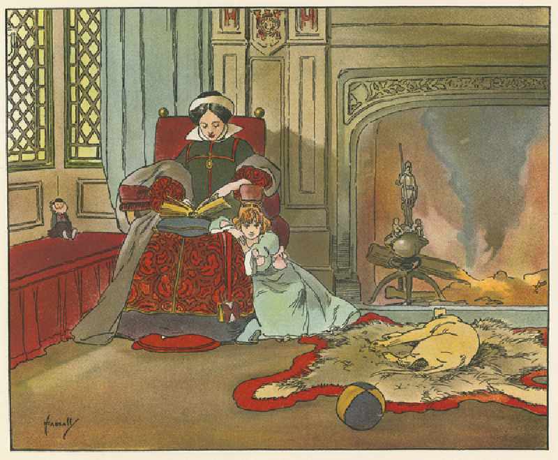 Childhood of Elizabeth I (colour litho) à John Hassall