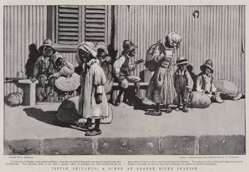 Little Refugees, a Scene at Orange River Station (litho) à John Hassall
