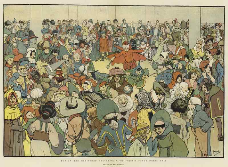 Fun in the Christmas Holidays, a Childrens Fancy Dress Ball (colour litho) à John Hassall