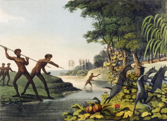 Hunting the Kangaroo, aborigines in New South Wales engraved by Matthew Dubourg (fl.1813-1820) 1813 à John Heaviside Clark