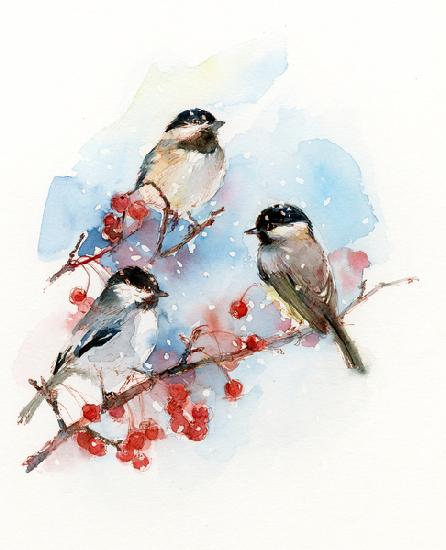 Chickadees with Berries
