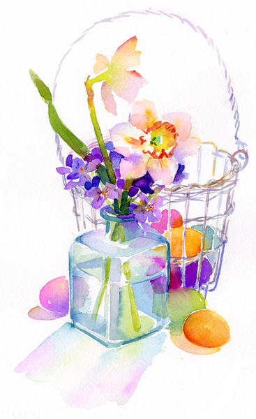 Egg basket with flowers à John Keeling