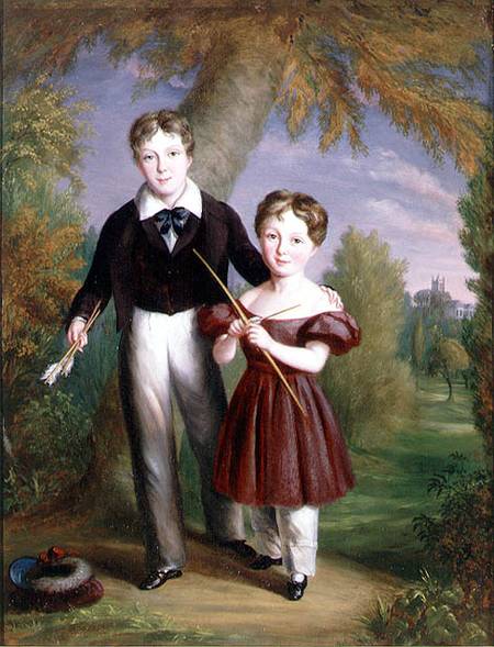Double Portrait of Two Boys with Bows and Arrows à John King