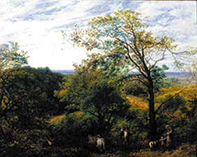 Paysage de forêt avec des ramasseurs de brousaille à John Linnell