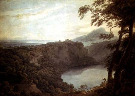 The Lake of Nemi and the town of Genzano à John Robert Cozens