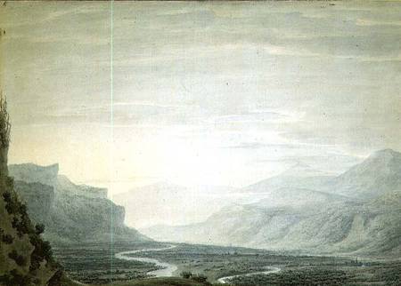 Valley with winding streams, lower part of Oberhasli from the South East à John Robert Cozens