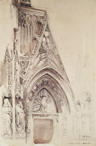 Southern Porch of St. Vulfran, Abbeville (pencil, ink & wash on paper) à John Ruskin