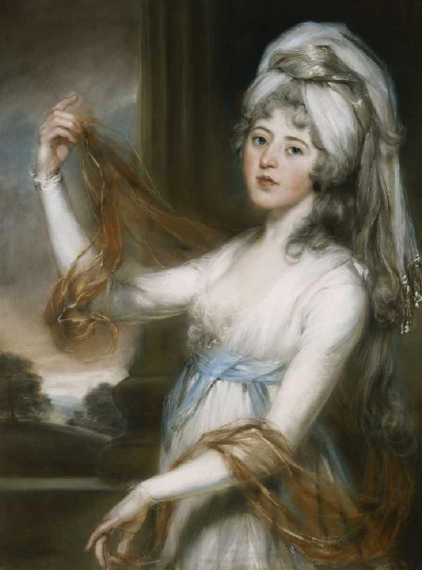 Porträt von Sarah, Ehefrau von Walker King, Bischof von Rochester in einem weißen Kleid mit einem bl à John Russell