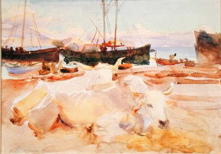 Oxen on the Beach at Baia à John Singer Sargent