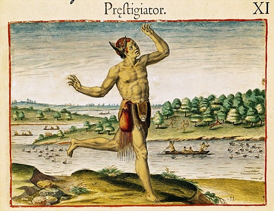 A Magician from Virginia, from ''Admiranda Narratio...'' published à John Théodore de Bry (1528-98) d'après White