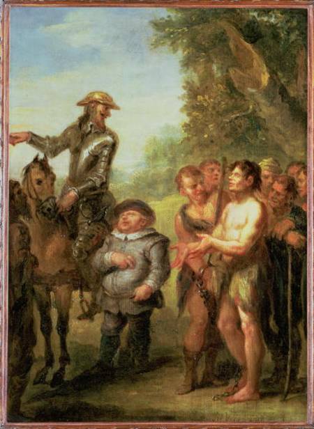 Don Quixote frees the galley slaves, from Cervantes' 'Don Quixote' à John Vanderbank