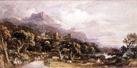 Landscape with castle and mountain à John Varley