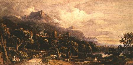 Landscape with castle and mountain à John Varley
