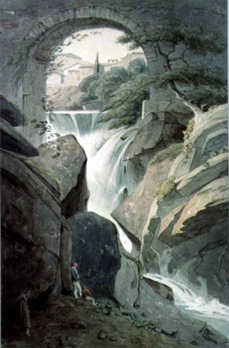 The Falls of Tivoli with three figures in the foreground à John Warwick Smith