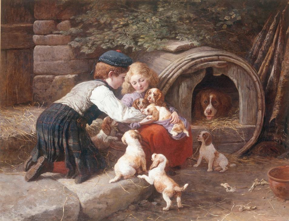 Playing with the Puppies à John William Bottomley