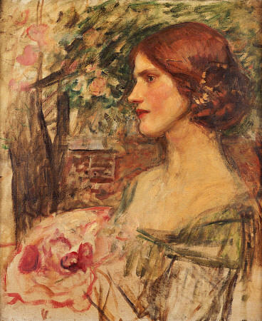 Portrait Of A Lady In A Green Dress or The Bouquet (Study) à John William Waterhouse