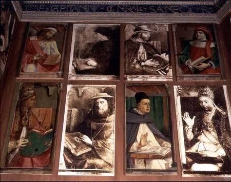 The Study of Federigo da Montefeltro, Duke of Urbino, clockwise from TL: Euclides of Megara, Greek p à Joos van Gent
