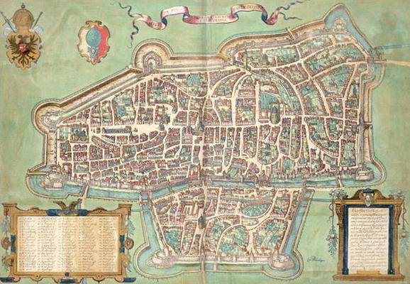 Map of Augsburg, from 'Civitates Orbis Terrarum' by Georg Braun (1541-1622) and Frans Hogenberg (153 à Joris Hoefnagel