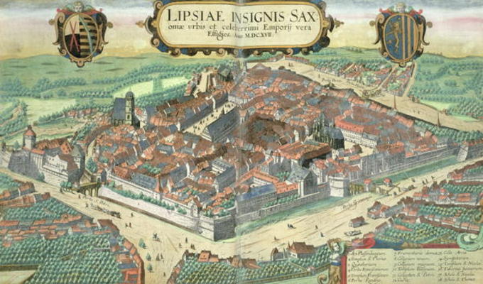 Map of Leipzig, from 'Civitates Orbis Terrarum' by Georg Braun (1541-1622) and Frans Hogenberg (1535 à Joris Hoefnagel