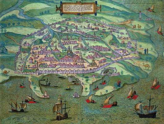 Map of Alexandria, from 'Civitates Orbis Terrarum' by Georg Braun (1541-1622) and Frans Hogenberg (1 à Joris Hoefnagel