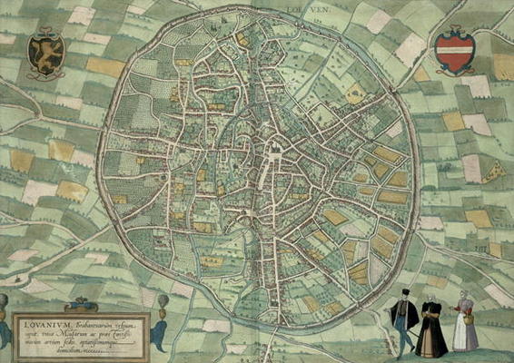 Map of Louvain, from 'Civitates Orbis Terrarum' by Georg Braun (1541-1622) and Frans Hogenberg (1535 à Joris Hoefnagel
