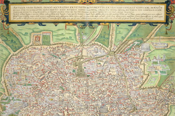 Map of Rome, from 'Civitates Orbis Terrarum' by Georg Braun (1541-1622) and Frans Hogenberg (1535-90 à Joris Hoefnagel