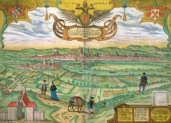 Map of Regensburg, from 'Civitates Orbis Terrarum' by Georg Braun (1541-1622) and Frans Hogenberg (1 à Joris Hoefnagel