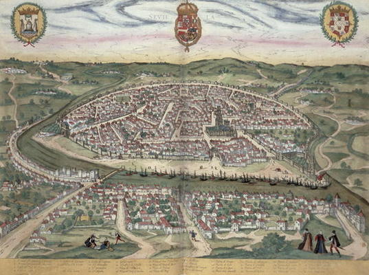 Map of Seville, from 'Civitates Orbis Terrarum' by Georg Braun (1541-1622) and Frans Hogenberg (1535 à Joris Hoefnagel