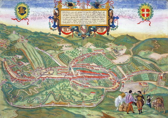 Map of Serravalle, from 'Civitates Orbis Terrarum' by Georg Braun (1541-1622) and Frans Hogenberg (1 à Joris Hoefnagel