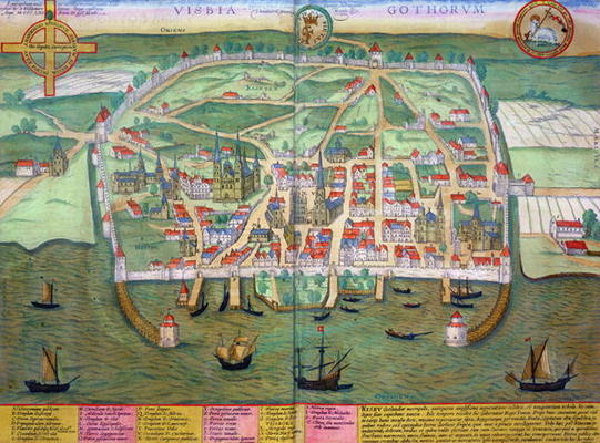 Map of Visby, from 'Civitates Orbis Terrarum' by Georg Braun (1541-1622) and Frans Hogenberg (1535-9 à Joris Hoefnagel