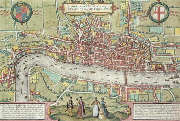 Map of London, from 'Civitates Orbis Terrarum' by Georg Braun (1542-1622) and Frans Hogenburg (1635- à Joris Hoefnagel