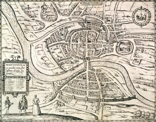 Map of Bristol, from 'Civitates Orbis Terrarum' by Georg Braun (1541-1622) and Frans Hogenberg (1535 à Joris Hoefnagel