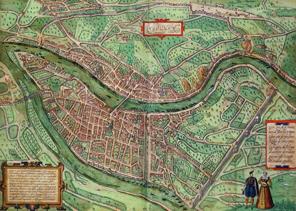 Map of Lyon, from 'Civitates Orbis Terrarum' by Georg Braun (1541-1622) and Frans Hogenberg (1535-90 à Joris Hoefnagel
