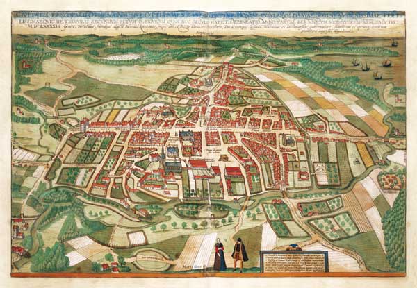 Map of Odense, from 'Civitates Orbis Terrarum' by Georg Braun (1541-1622) and Frans Hogenberg (1535- à Joris Hoefnagel