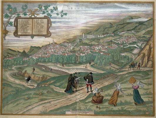 Map of Granada, from 'Civitates Orbis Terrarum', Volume I number 4, by Georg Braun (1541-1622) and F à Joris Hoefnagel