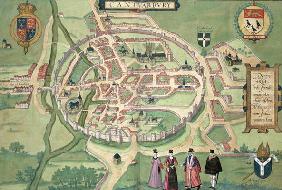 Map of Canterbury, from 'Civitates Orbis Terrarum' by Georg Braun (1541-1622) and Frans Hognenberg (
