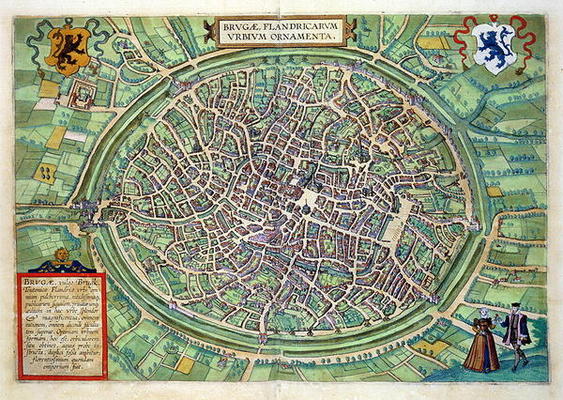 Town Plan of Bruges, from 'Civitates Orbis Terrarum' by Georg Braun (1541-1622) and Frans Hogenburg à Joris Hoefnagel