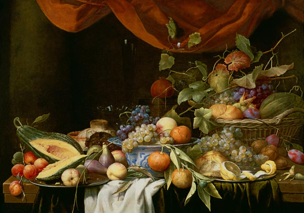 A Still Life of Fruit on a Draped Ledge à Joris van Son